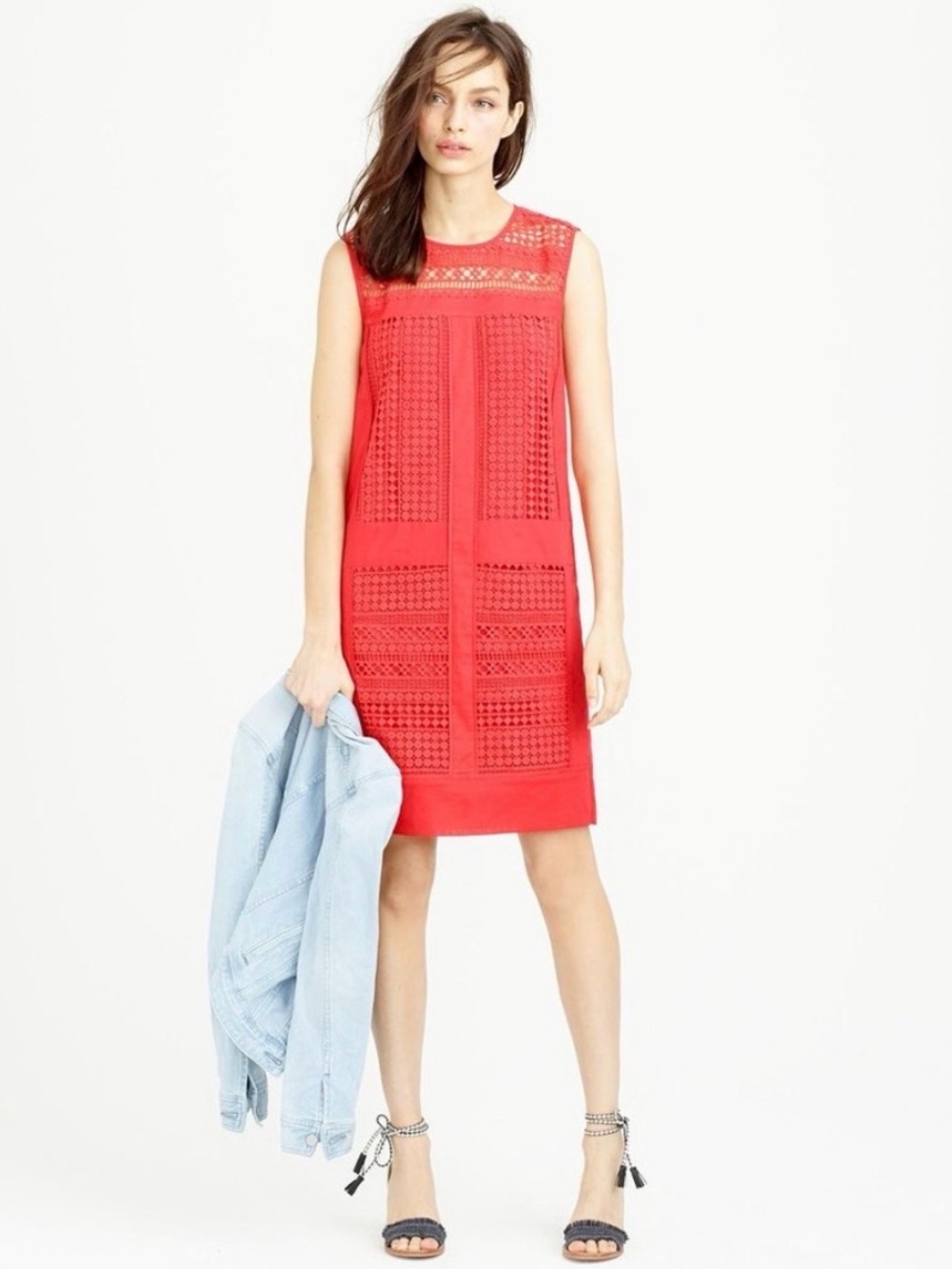 J Crew Geo Lace Shift sleeveless Dress Radish Red XS new NWT